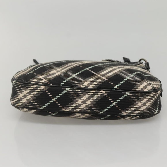 BURBERRY Nova Check Blue Label Shoulder Bag Wool Black Silver Auth 117790