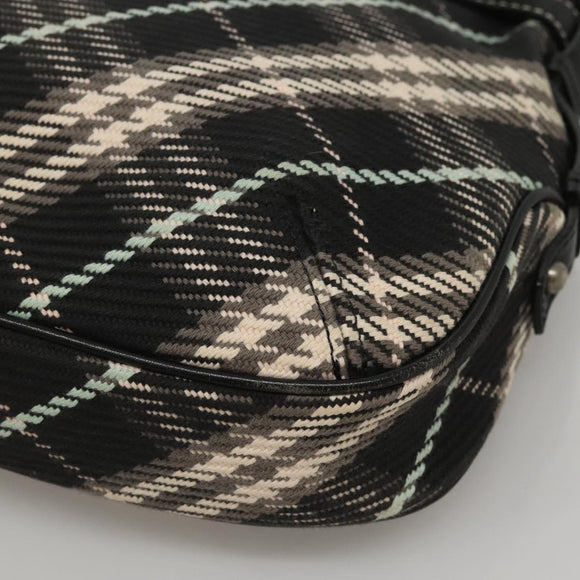 BURBERRY Nova Check Blue Label Shoulder Bag Wool Black Silver Auth 117790