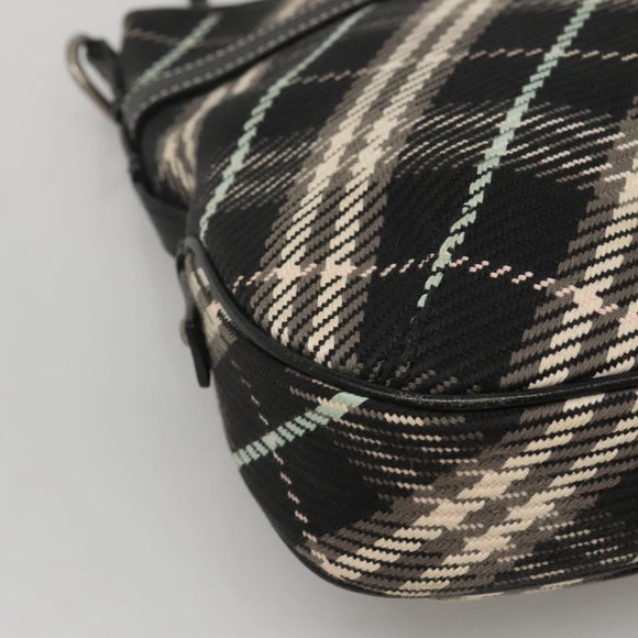 BURBERRY Nova Check Blue Label Shoulder Bag Wool Black Silver Auth 117790