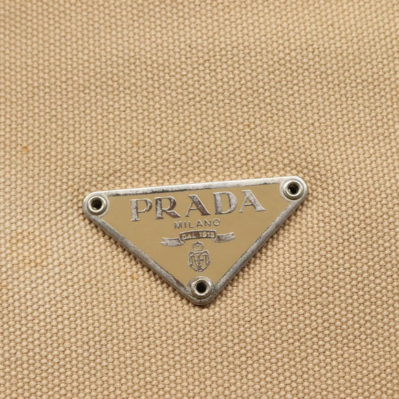 PRADA Tote Bag Canvas Beige Silver Auth 117799