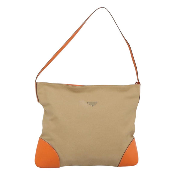 PRADA Tote Bag Canvas Beige Silver Auth 117799
