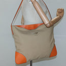 PRADA Tote Bag Canvas Beige Silver Auth 117799-24