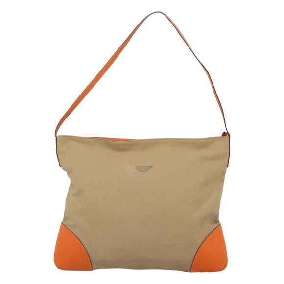 PRADA Tote Bag Canvas Beige Silver Auth 117799
