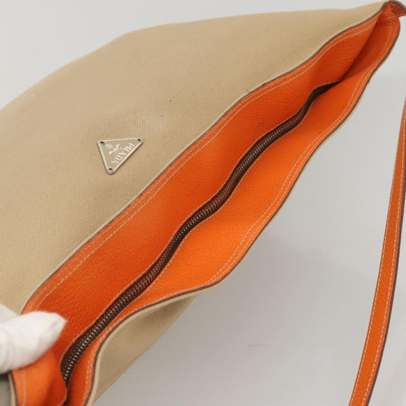 PRADA Tote Bag Canvas Beige Silver Auth 117799
