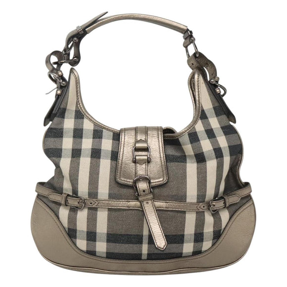 BURBERRY Nova Check Shoulder Bag Canvas Gray Auth 117804