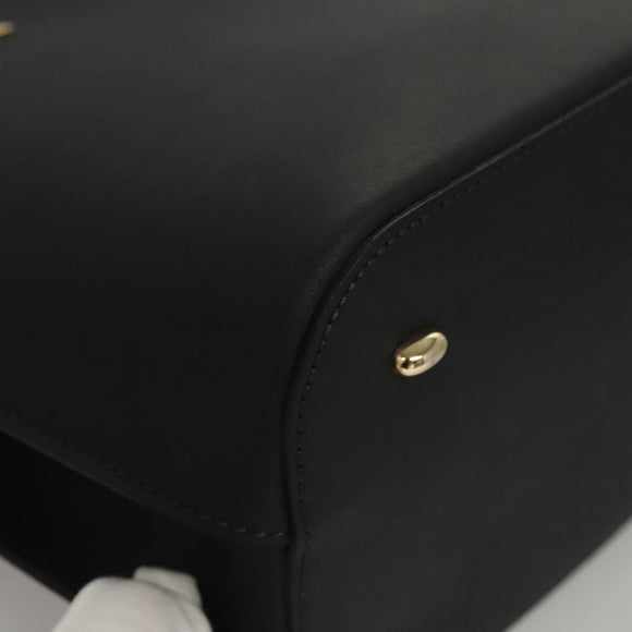 CELINE Hand Bag Leather Navy Gold Auth 117832