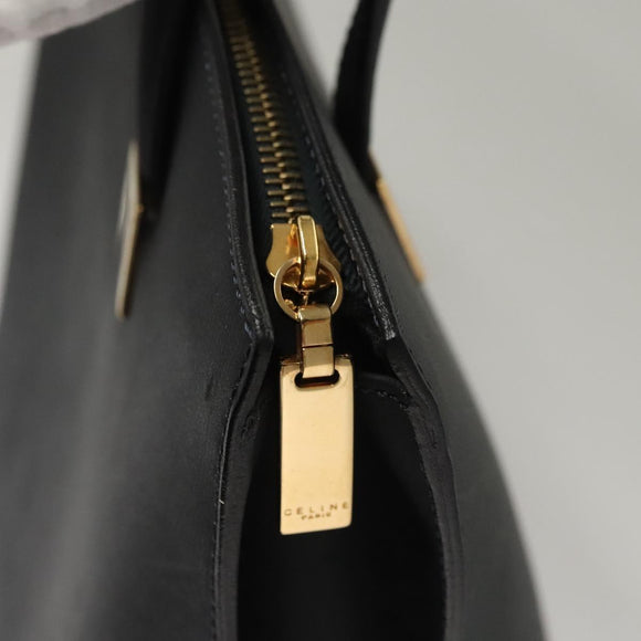 CELINE Hand Bag Leather Navy Gold Auth 117832