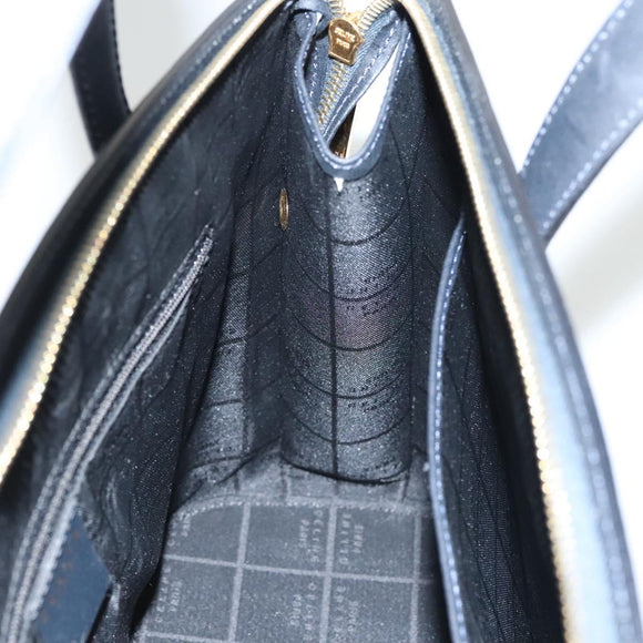 CELINE Hand Bag Leather Navy Gold Auth 117832