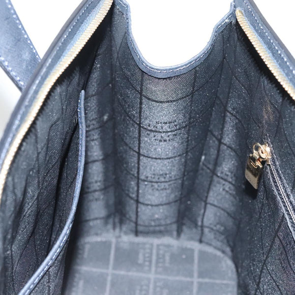 CELINE Hand Bag Leather Navy Gold Auth 117832