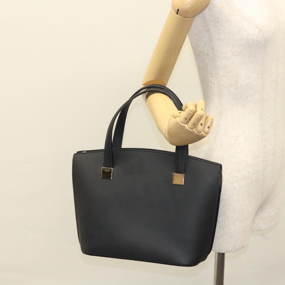 CELINE Hand Bag Leather Navy Gold Auth 117832
