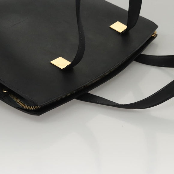 CELINE Hand Bag Leather Navy Gold Auth 117832