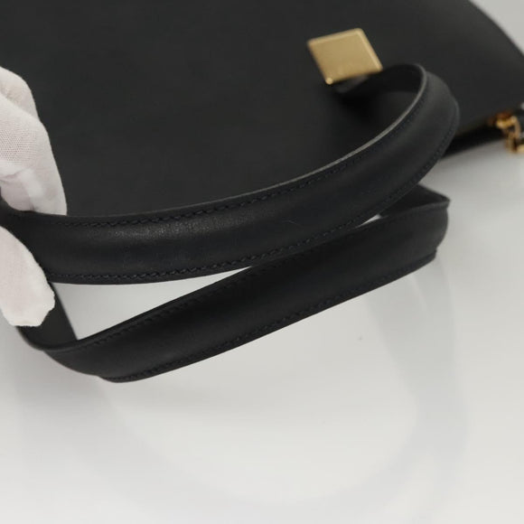 CELINE Hand Bag Leather Navy Gold Auth 117832