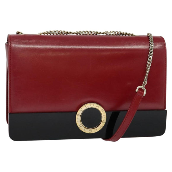 BVLGARI Chain Shoulder Bag Leather Red Auth 117840