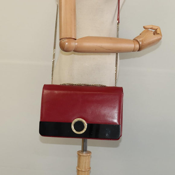 BVLGARI Chain Shoulder Bag Leather Red Auth 117840