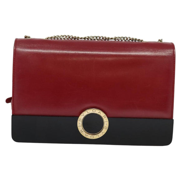 BVLGARI Chain Shoulder Bag Leather Red Auth 117840
