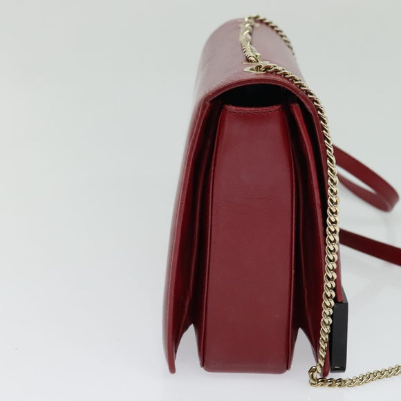 BVLGARI Chain Shoulder Bag Leather Red Auth 117840