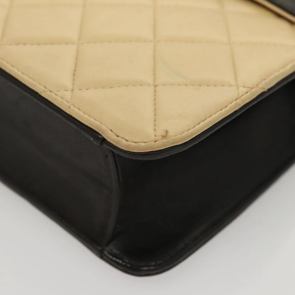 CHANEL Hand Bag Lamb Skin Beige CC Auth 117841