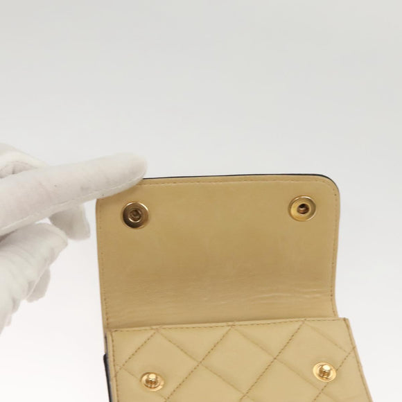 CHANEL Hand Bag Lamb Skin Beige CC Auth 117841