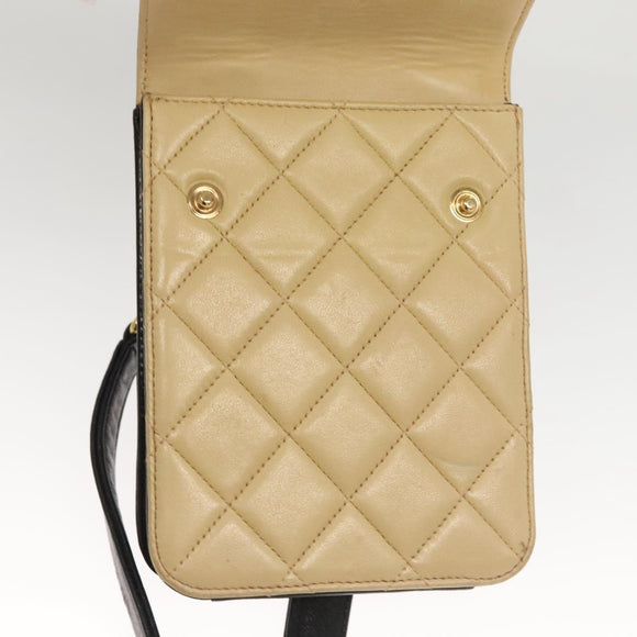 CHANEL Hand Bag Lamb Skin Beige CC Auth 117841