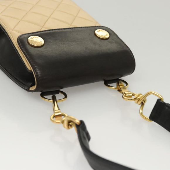 CHANEL Hand Bag Lamb Skin Beige CC Auth 117841