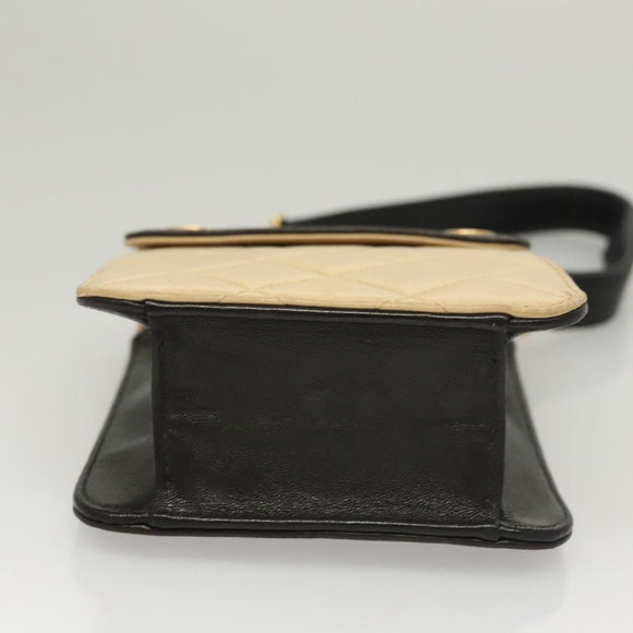 CHANEL Hand Bag Lamb Skin Beige CC Auth 117841