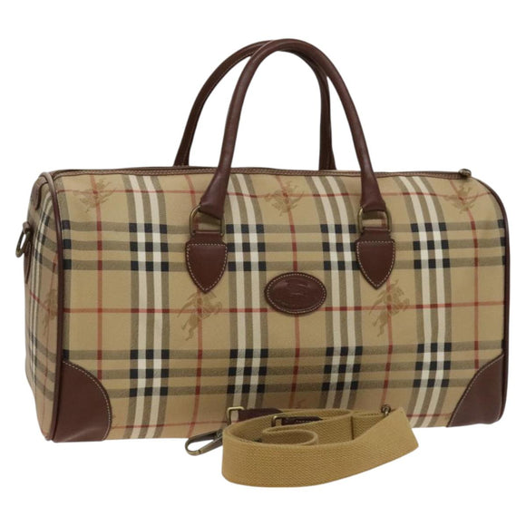 Burberrys Nova Check Boston Bag PVC 2way Beige Gold Auth 117842