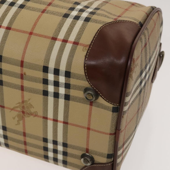 Burberrys Nova Check Boston Bag PVC 2way Beige Gold Auth 117842