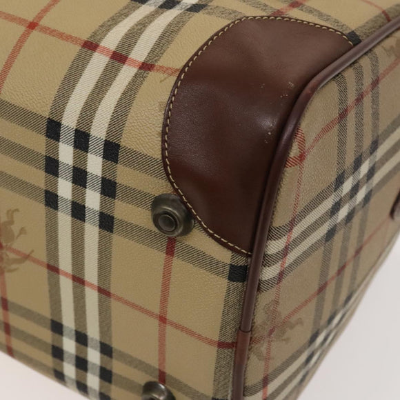 Burberrys Nova Check Boston Bag PVC 2way Beige Gold Auth 117842