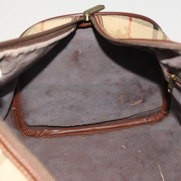 Burberrys Nova Check Boston Bag PVC 2way Beige Gold Auth 117842