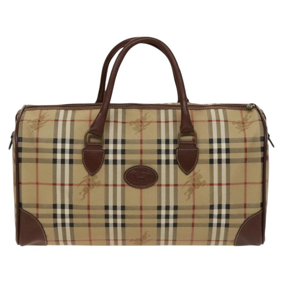 Burberrys Nova Check Boston Bag PVC 2way Beige Gold Auth 117842