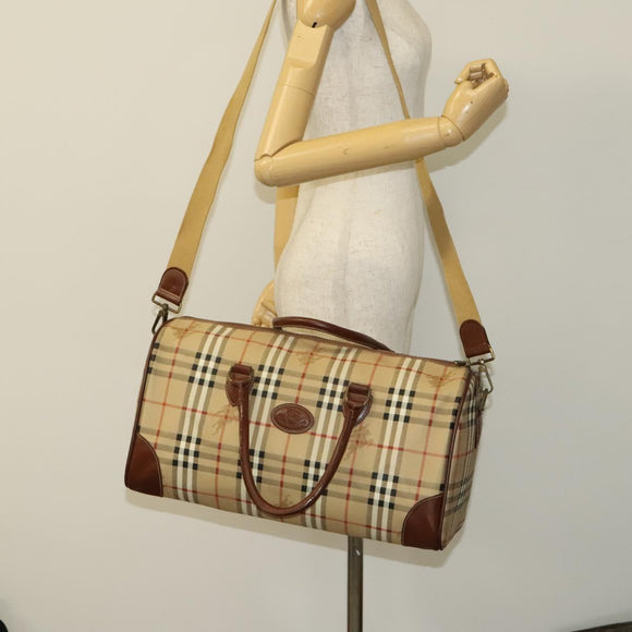 Burberrys Nova Check Boston Bag PVC 2way Beige Gold Auth 117842