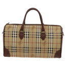 Burberrys Nova Check Boston Bag PVC 2way Beige Gold Auth 117842-2