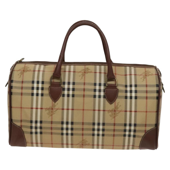 Burberrys Nova Check Boston Bag PVC 2way Beige Gold Auth 117842