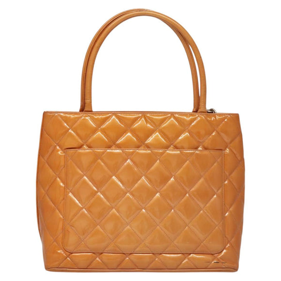 CHANEL Standard Tote Bag Patent leather Beige CC Auth 117843