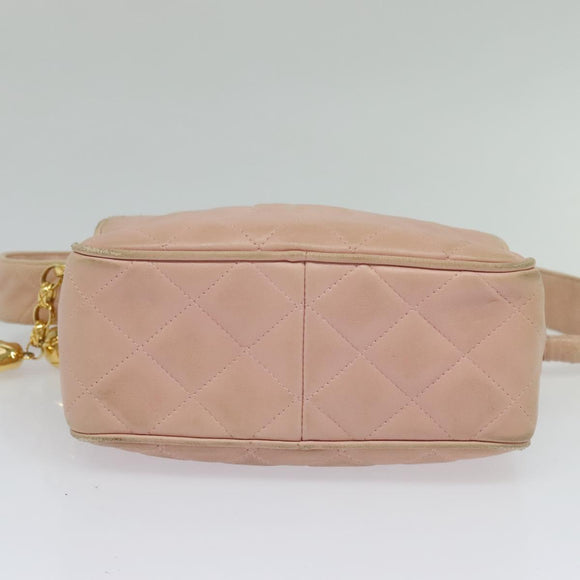 CHANEL Matelasse Shoulder Bag Lamb Skin Pink CC Auth 117845