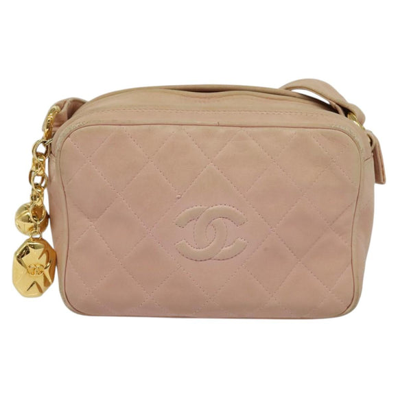 CHANEL Matelasse Shoulder Bag Lamb Skin Pink CC Auth 117845