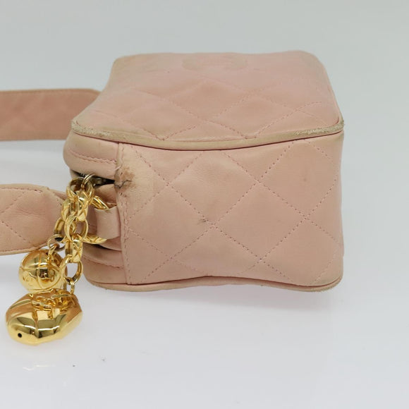 CHANEL Matelasse Shoulder Bag Lamb Skin Pink CC Auth 117845