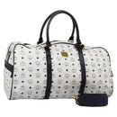 MCM Logogram Vicetos Boston Bag PVC Leather 2way White Gold Auth 117855-1