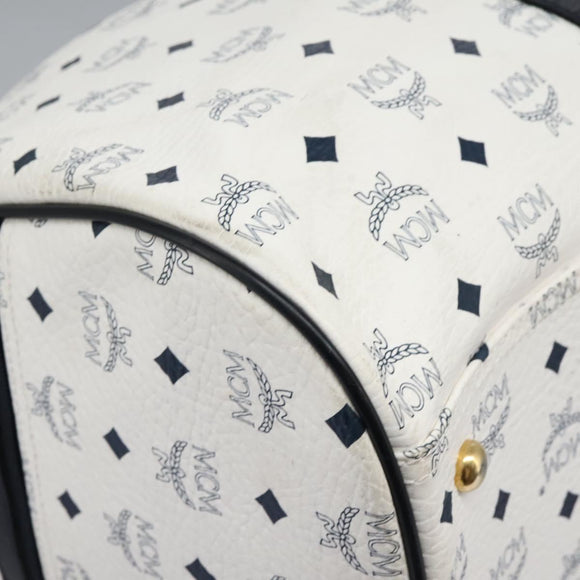 MCM Logogram Vicetos Boston Bag PVC Leather 2way White Gold Auth 117855