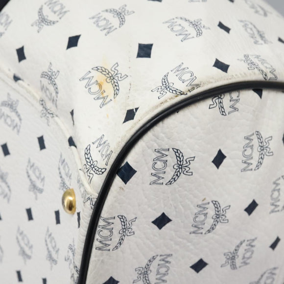 MCM Logogram Vicetos Boston Bag PVC Leather 2way White Gold Auth 117855