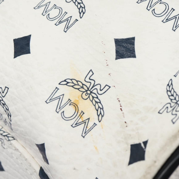 MCM Logogram Vicetos Boston Bag PVC Leather 2way White Gold Auth 117855