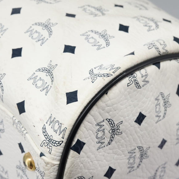 MCM Logogram Vicetos Boston Bag PVC Leather 2way White Gold Auth 117855