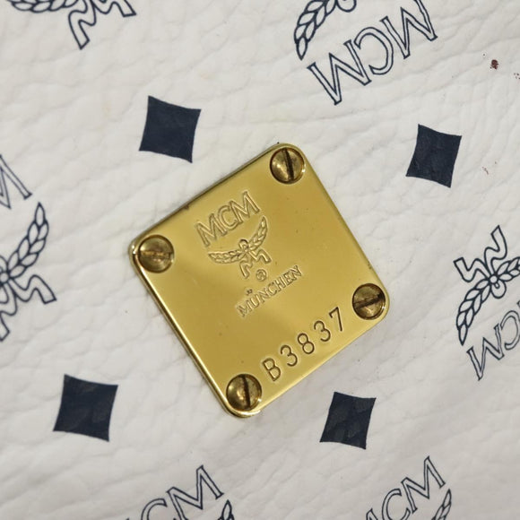 MCM Logogram Vicetos Boston Bag PVC Leather 2way White Gold Auth 117855