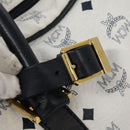 MCM Logogram Vicetos Boston Bag PVC Leather 2way White Gold Auth 117855-9