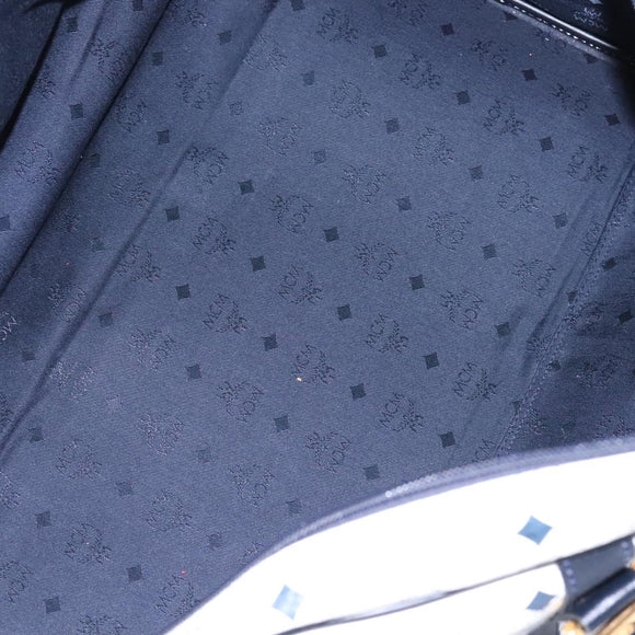 MCM Logogram Vicetos Boston Bag PVC Leather 2way White Gold Auth 117855