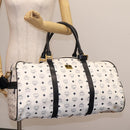 MCM Logogram Vicetos Boston Bag PVC Leather 2way White Gold Auth 117855-25
