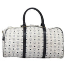 MCM Logogram Vicetos Boston Bag PVC Leather 2way White Gold Auth 117855-2