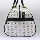 MCM Logogram Vicetos Boston Bag PVC Leather 2way White Gold Auth 117855-3