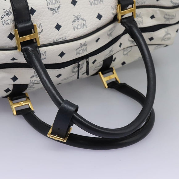 MCM Logogram Vicetos Boston Bag PVC Leather 2way White Gold Auth 117855