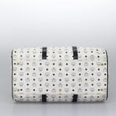 MCM Logogram Vicetos Boston Bag PVC Leather 2way White Gold Auth 117855-5